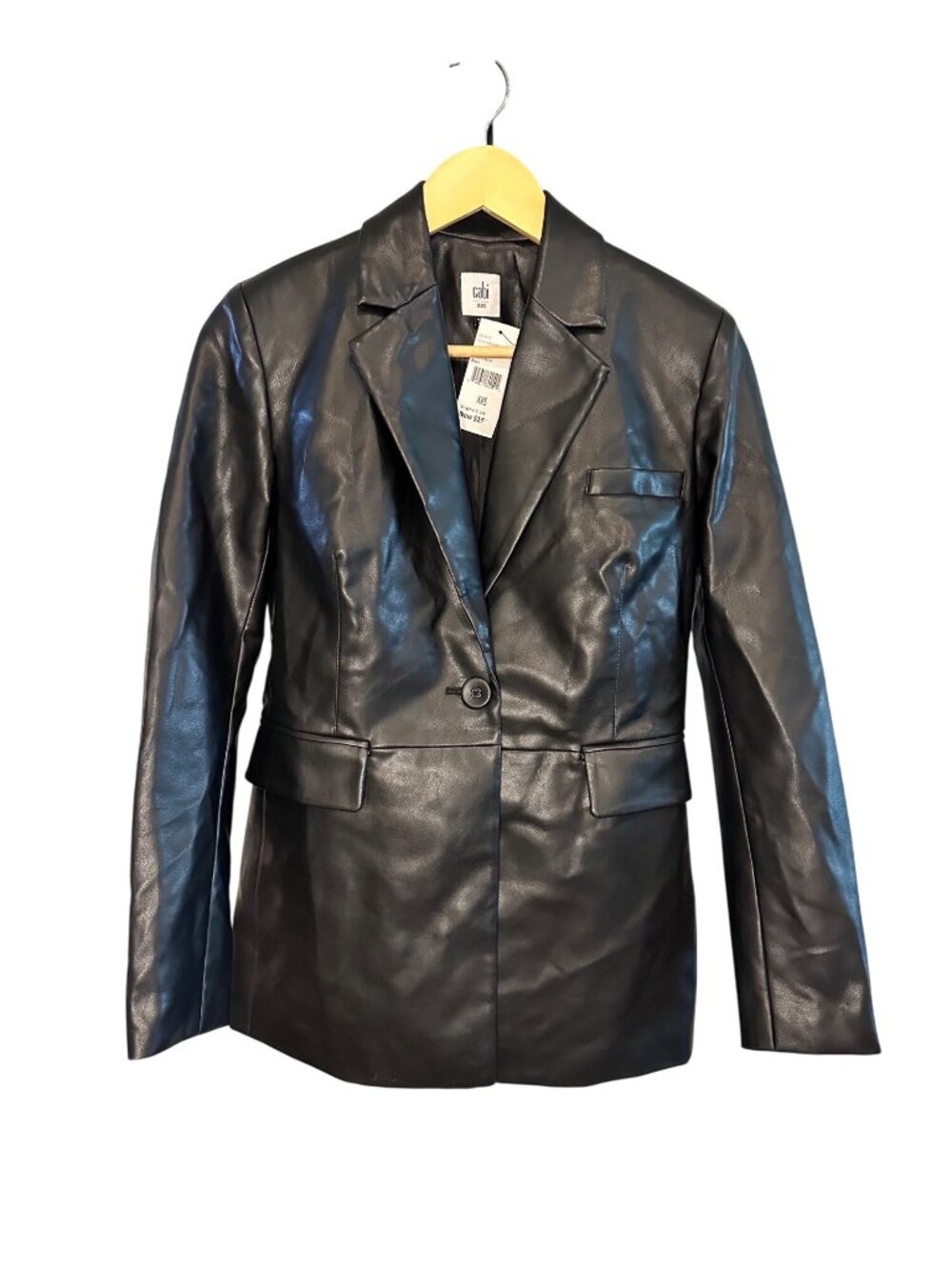 Cabi Black Vegan Leather Jacket NWT Fitted Blazer Style Women's XXS Y2K